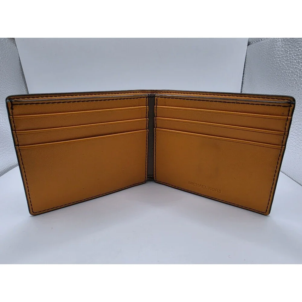 Michael Kors Cooper Men's Bifold Wallet Brown MK Signature Orange Trim